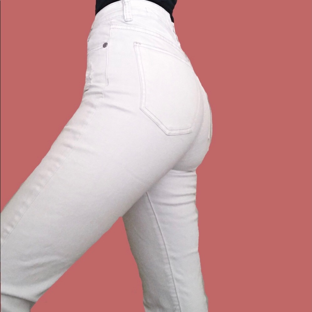 High waisted, distressed mom jeans